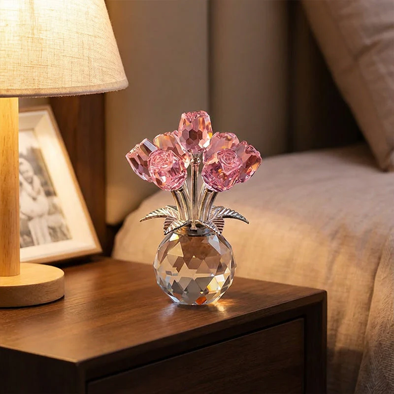 Everlasting Crystal Rose Flower Figurine in Vase - Image 2